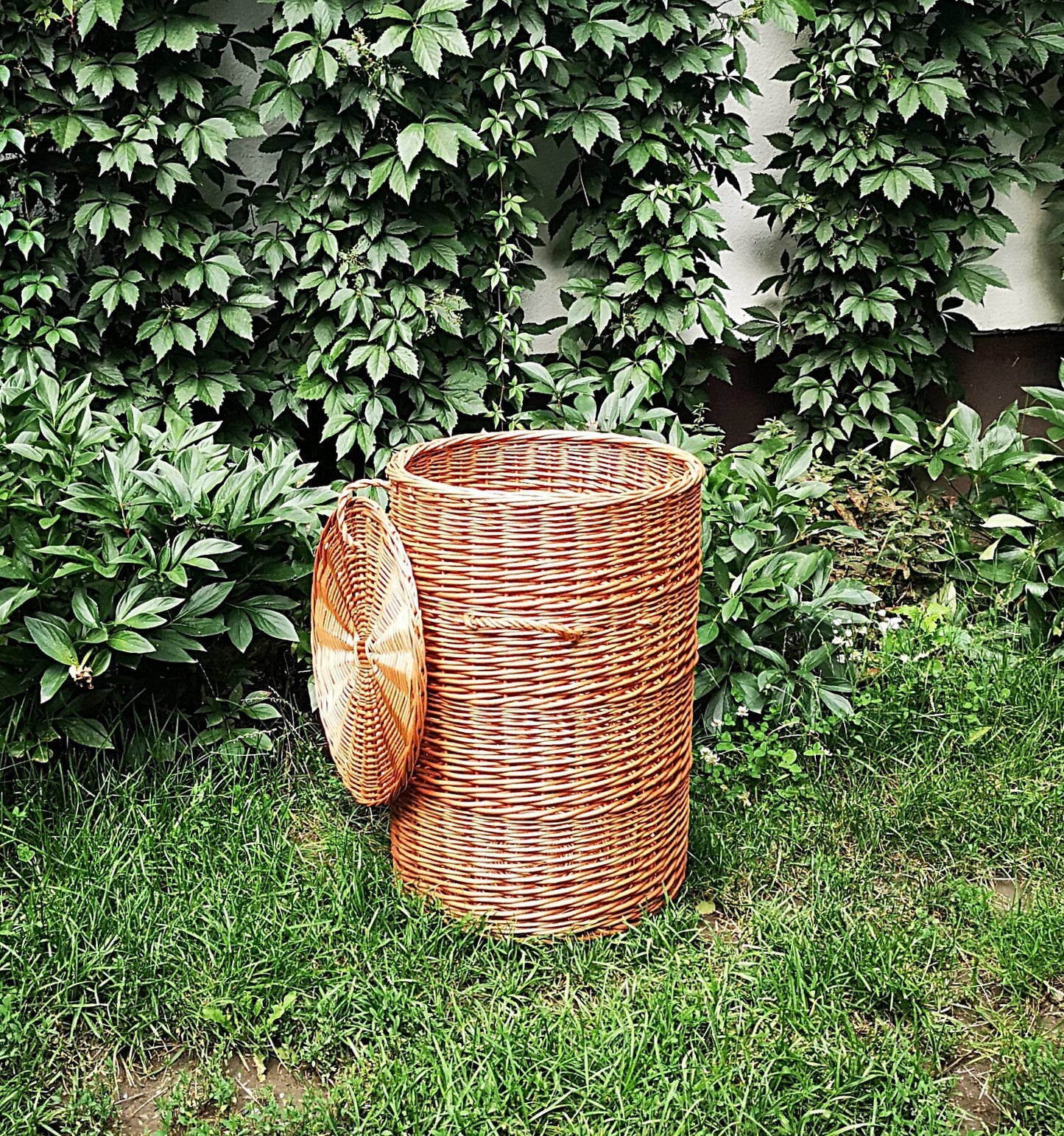 Large Wicker Laundry Basket, Round Storage Basket with Lid, Round Hamper, Laundry Basket with Lid Wicker Laundry Hamper Round Basket Laundry